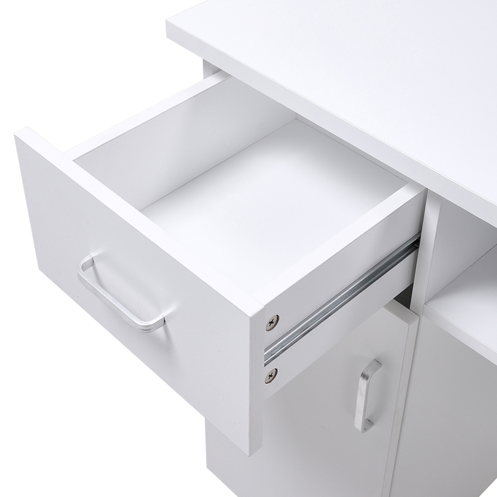 Living and Home 2 Door 2 Drawer White Rolling Manicure Table with Electric Dust Extractor Image 4