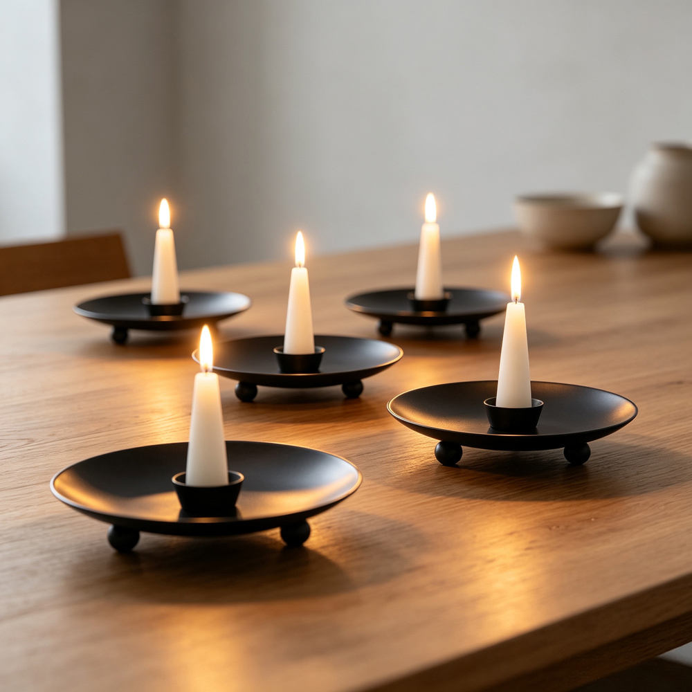 Living and Home Black Iron Round Candle Holder Set of 4 Image 7