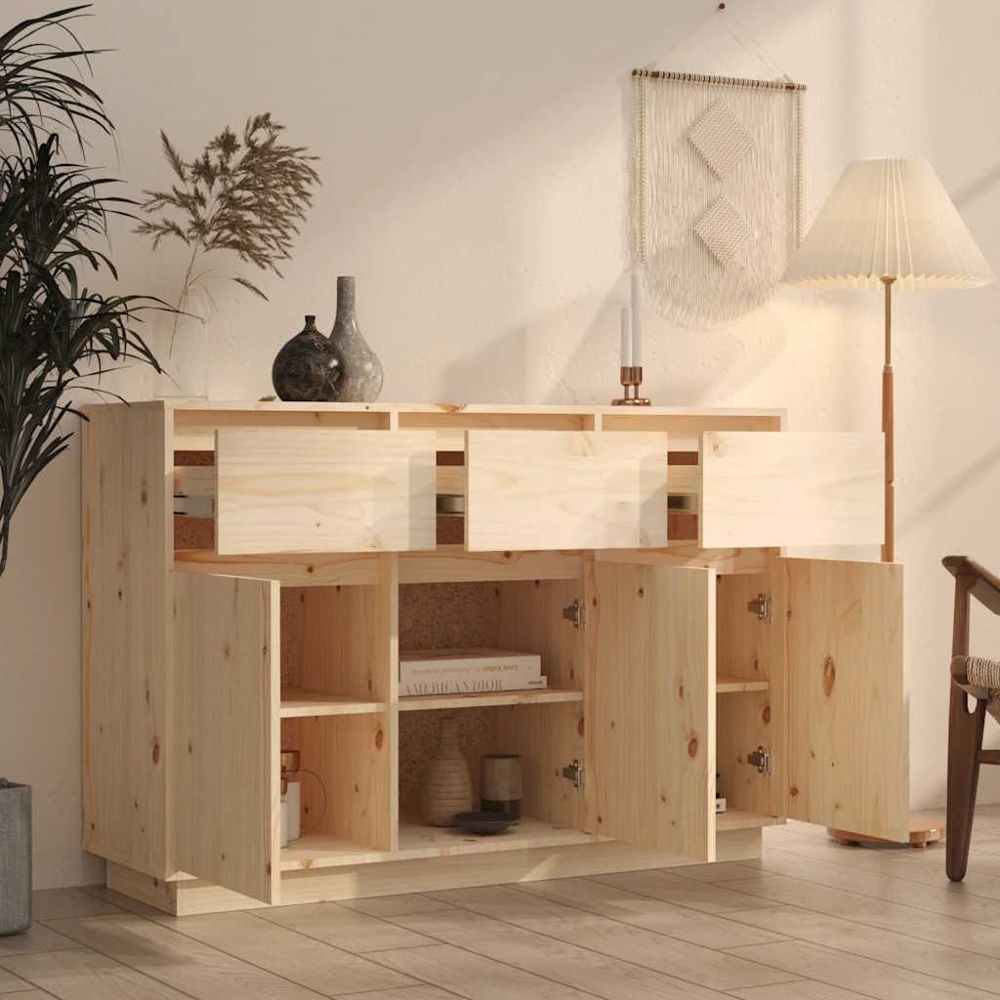 vidaXL 3 Door 3 Drawer Natural Solid Pine Wood Sideboard Image 6