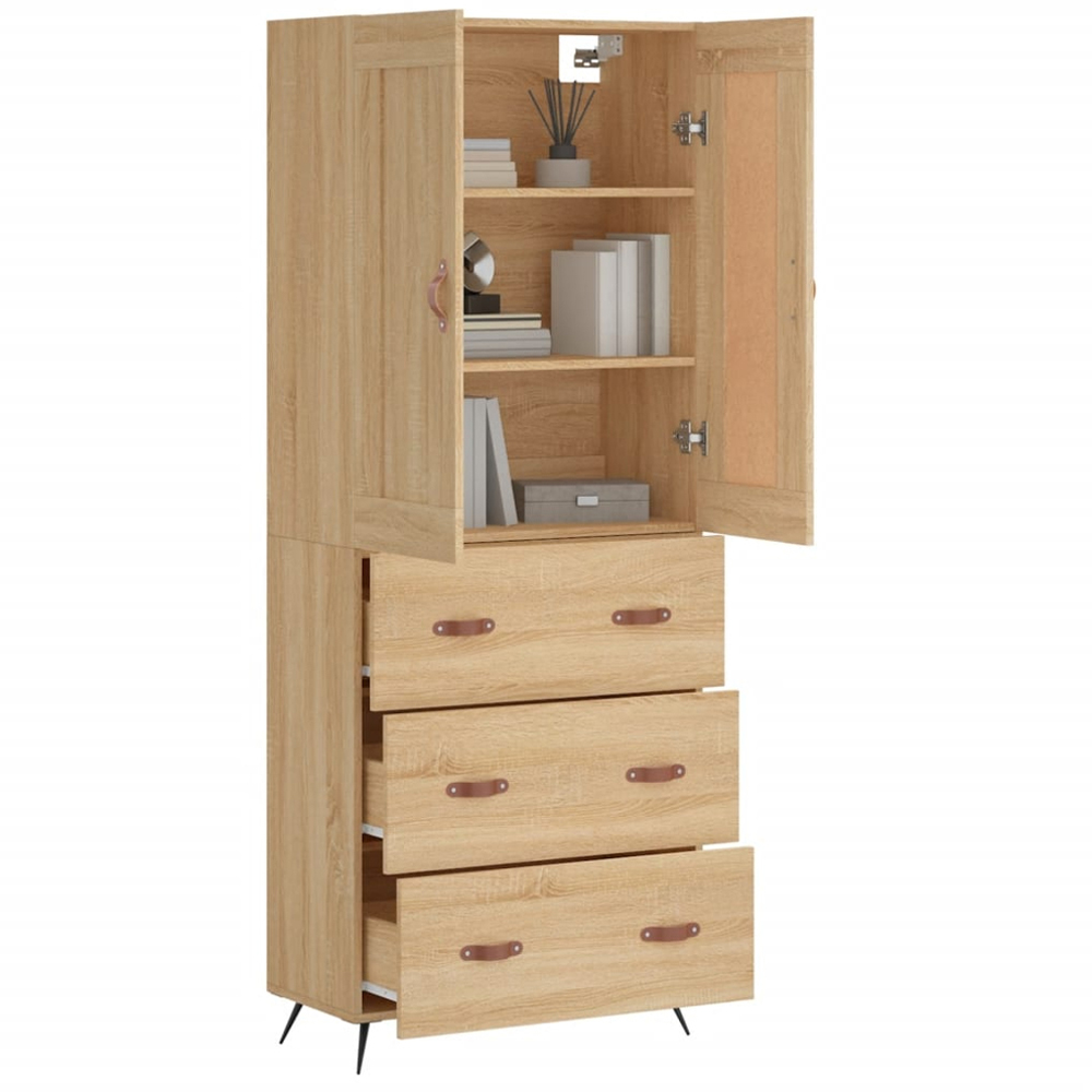 vidaXL 2 Door 3 Drawer 3 Shelf Sonoma Oak Highboard with Metal Legs Image 3