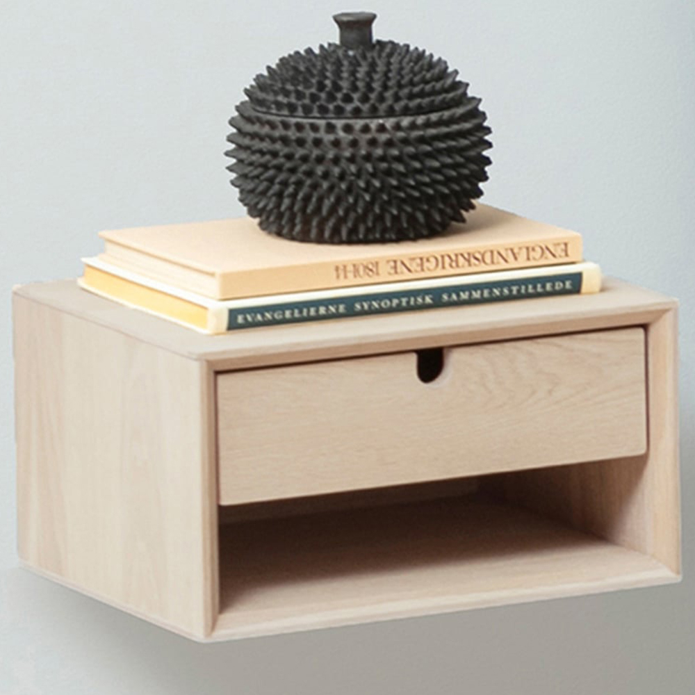 Florence Century Single Shelf Single Drawer Oak Wall Mounted Bedside Table Image 1