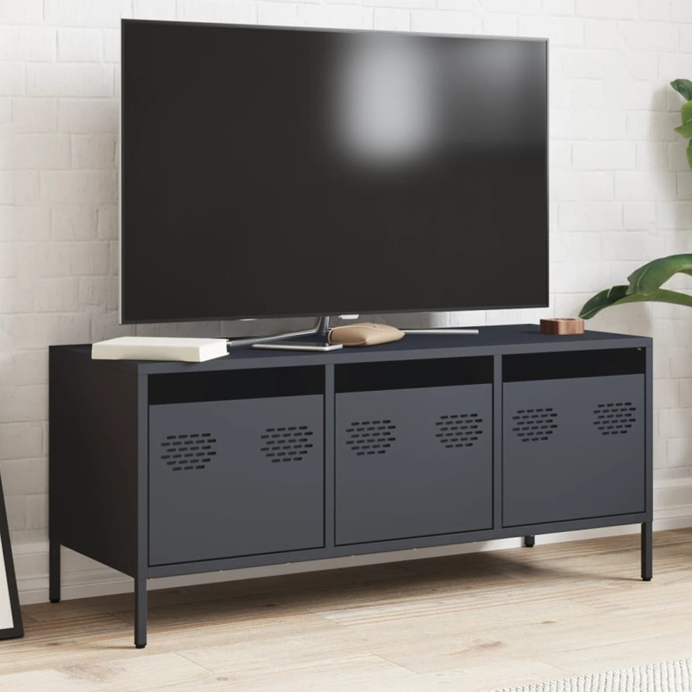 vidaXL 3 Drawer Anthracite Steel TV Cabinet Image 1