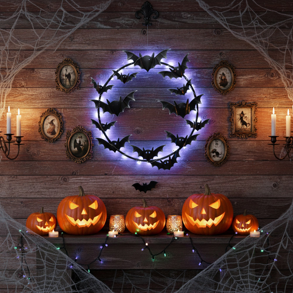 Round LED Bat Wall Plaque Black Image 2