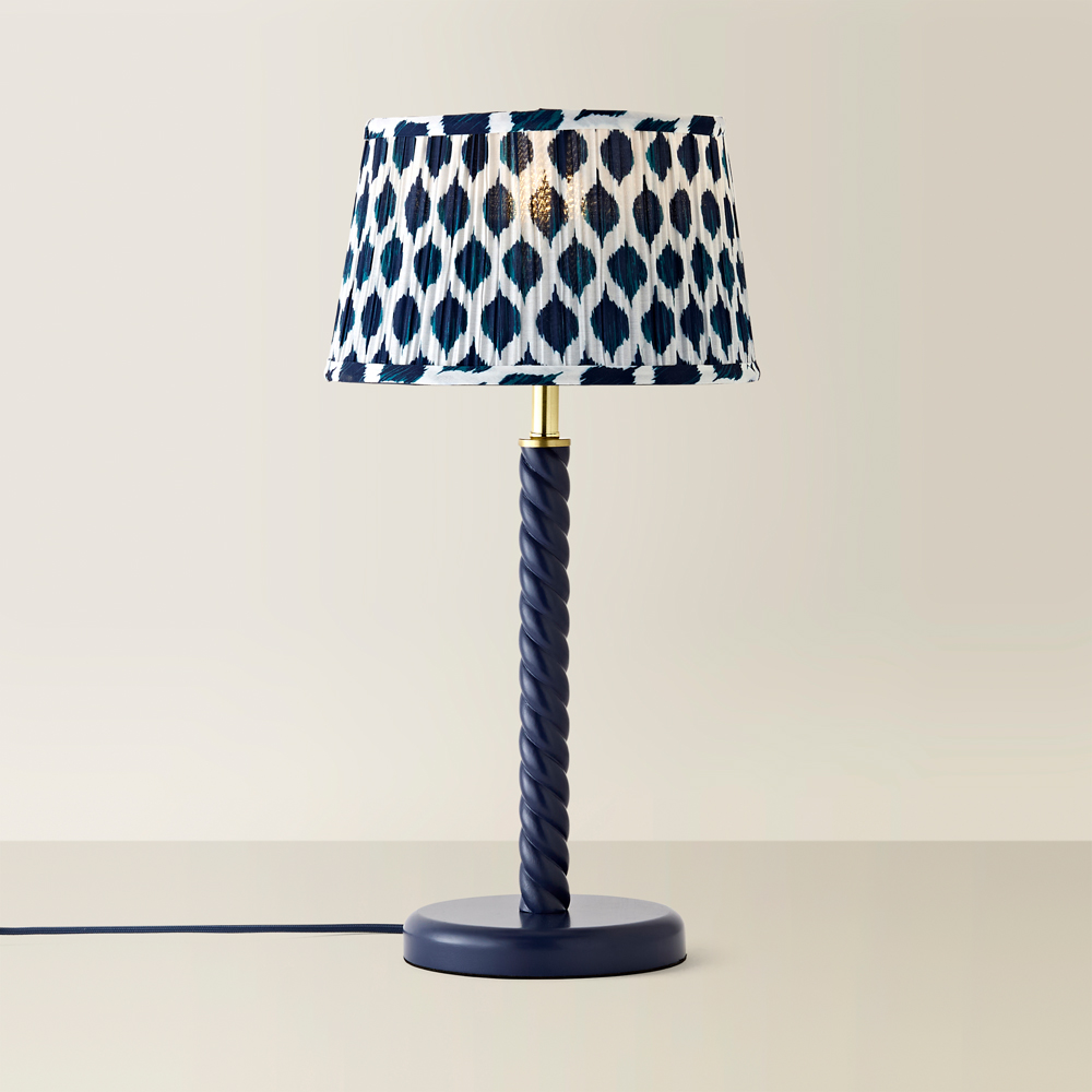 ValueLights Amara Blue Ikat Pleated Shade Navy Twist Table Lamp with Bulb Image 3