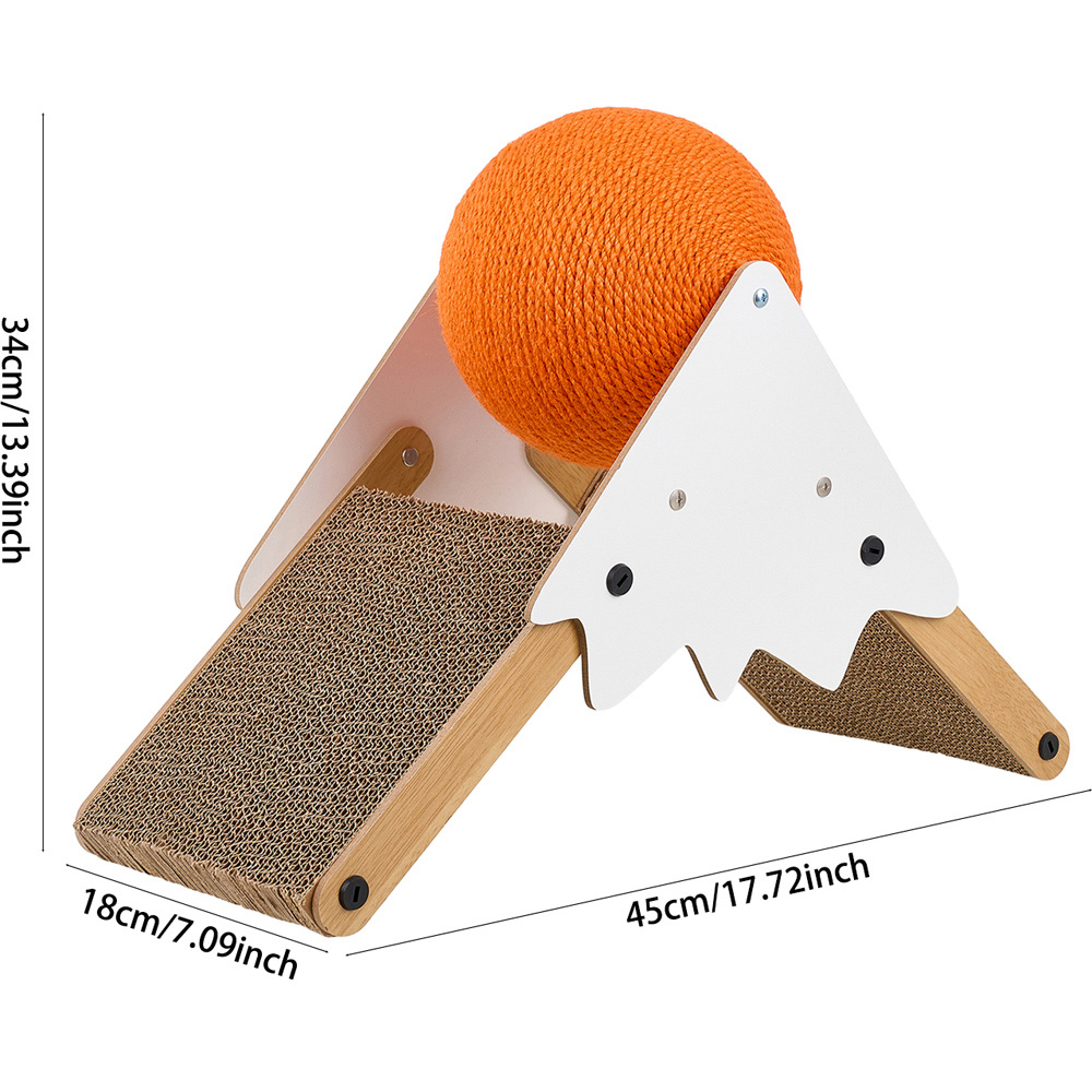 H&O Direct Snowy Mountain Wooden Cat Scratcher with Spinning Ball Image 6