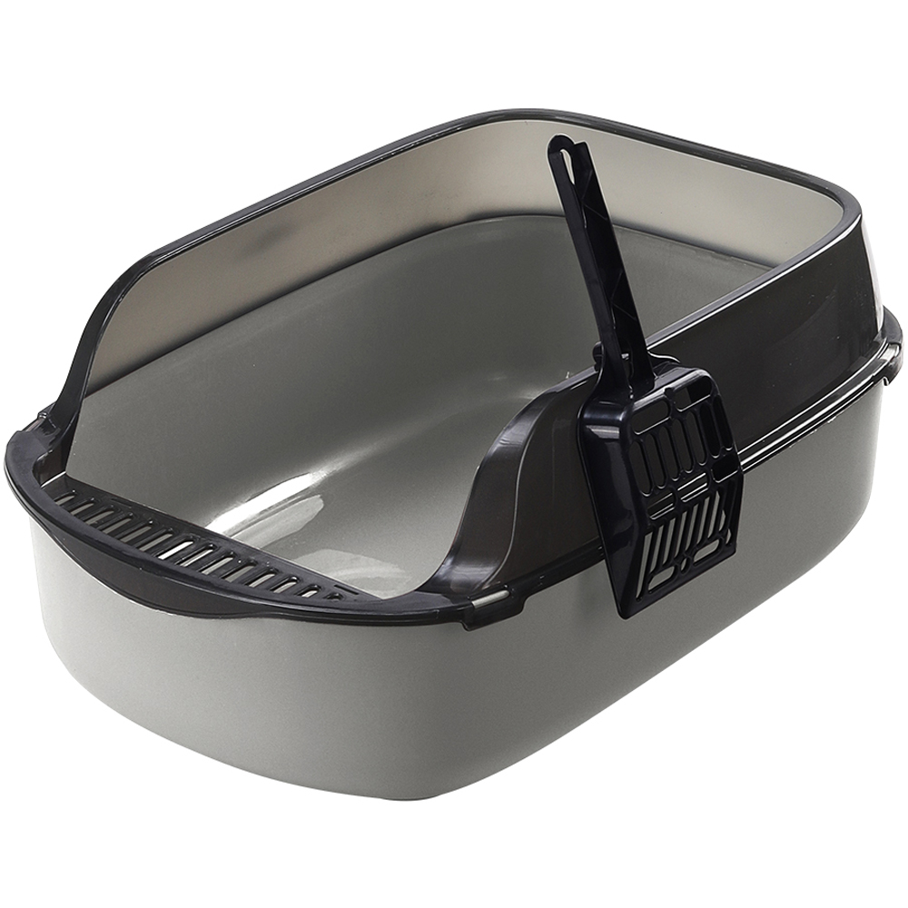 H&O Direct Extra Large High Sides Grey Cat Litter Box with Scoop Image 1
