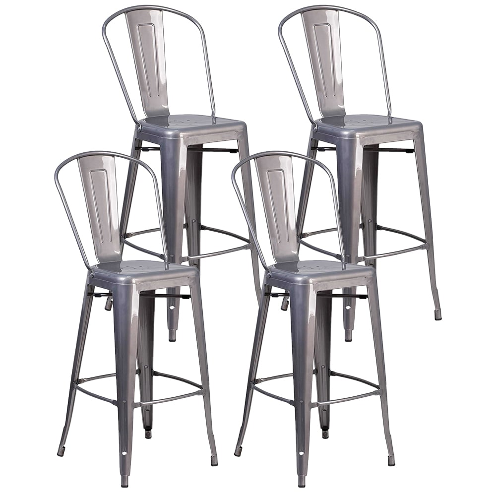 FWStyle Set of 4 Grey Clear Coat Steel Bar Stool Image 2
