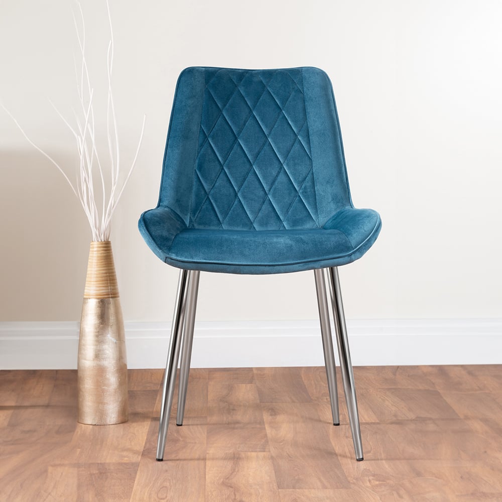 Furniturebox Elissa Cesano Marble Effect 2 Seater Round Dining Set White Blue and Chrome Image 4