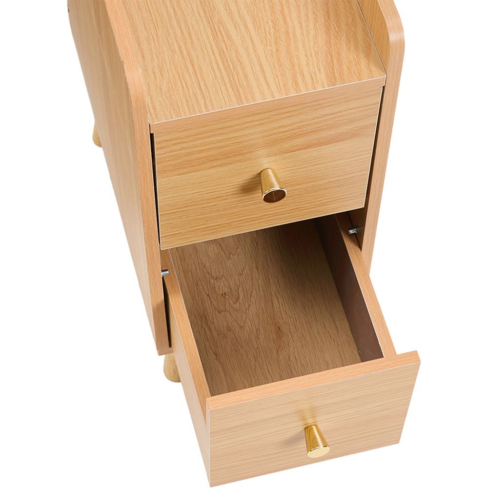 Living and Home 2 Drawer Natural Wooden Bedside Table with Raised Edge Guard Image 5