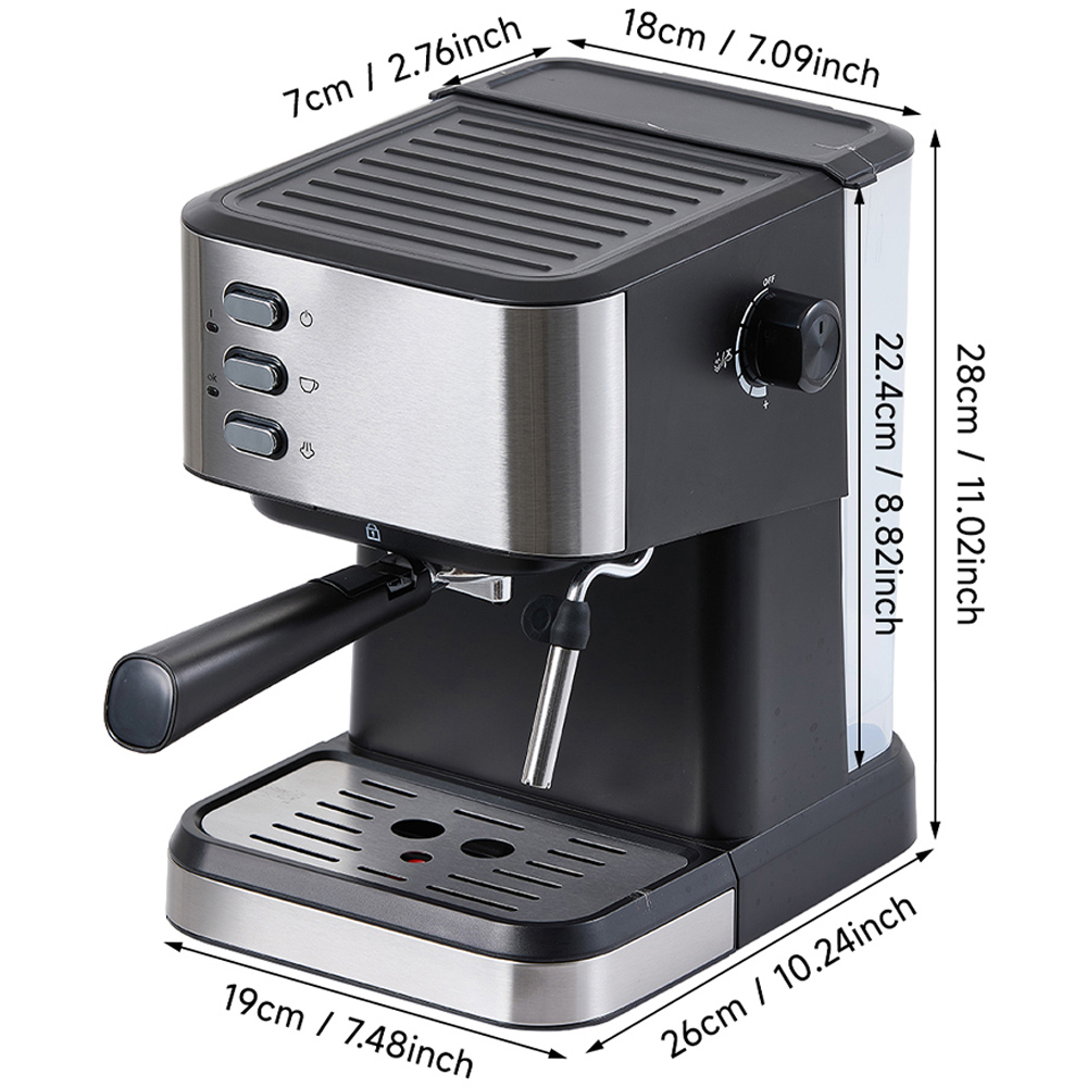 Living and Home EK020003 Black 1.5L Espresso Machine with Water Tank and Frother 1050W Image 8