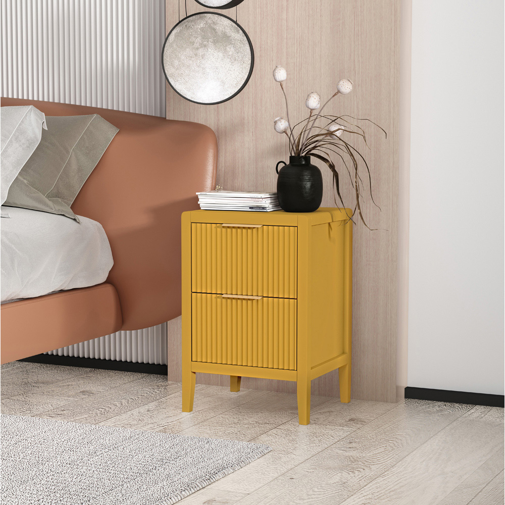 Castel 2 Drawers Mustard Bedside Table Image 8