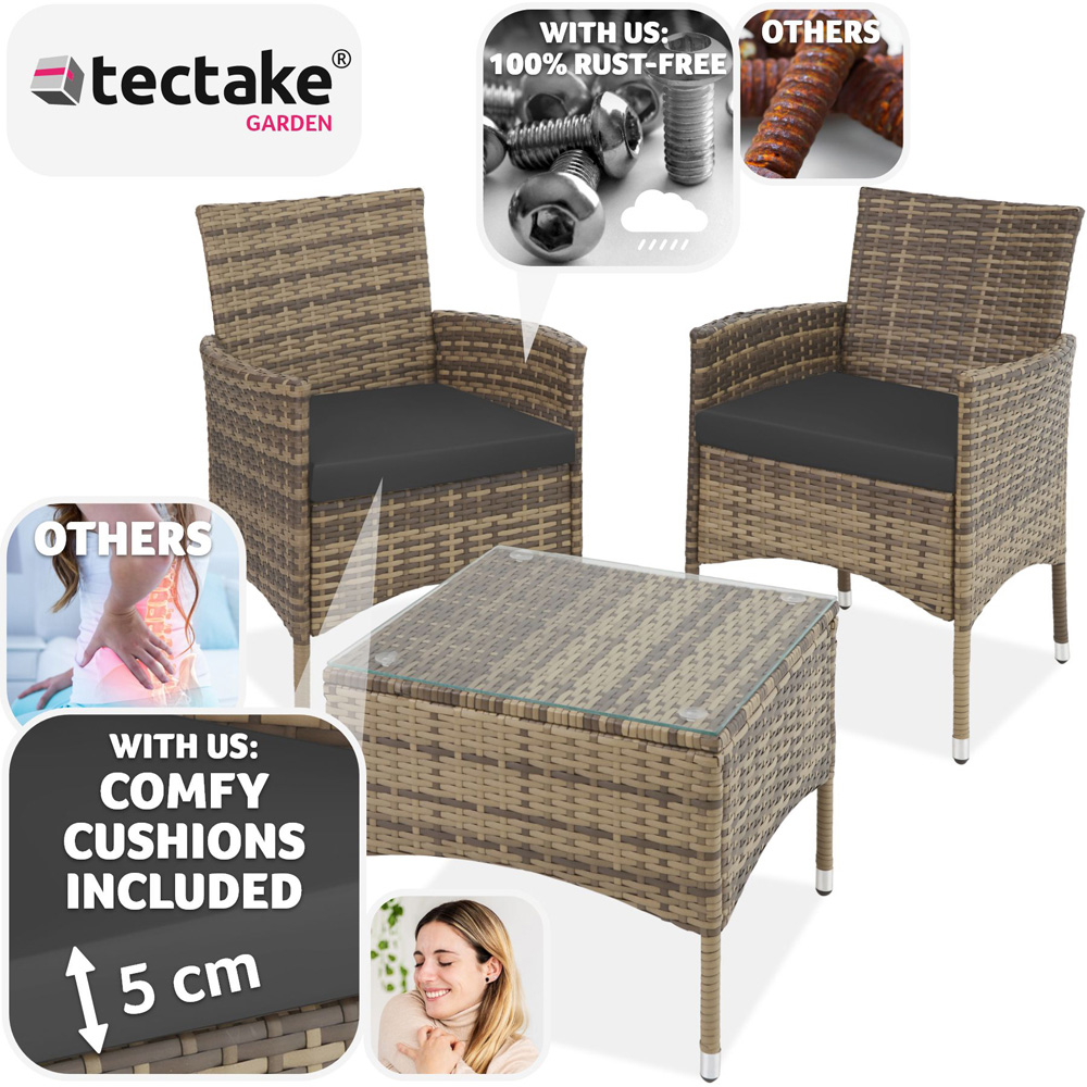tectake Lucerne 2 Seater Rattan Garden Bistro Set Natural Image 3