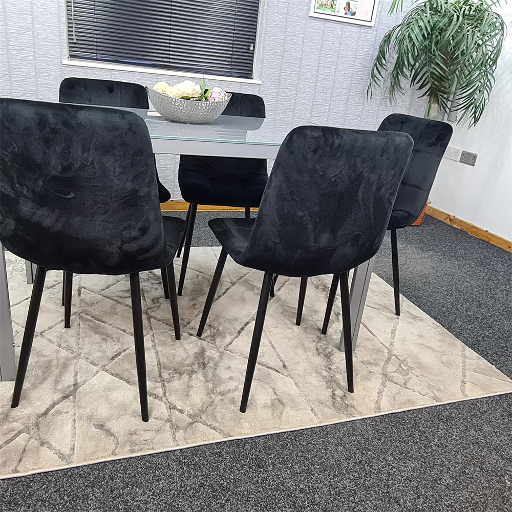 Kosy Koala 4 Seater Glass and Velvet Dining Set Grey and Black Image 5