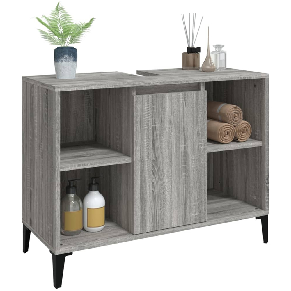 vidaXL Single Door 4 Shelf Grey Washbasin Cabinet Image 3