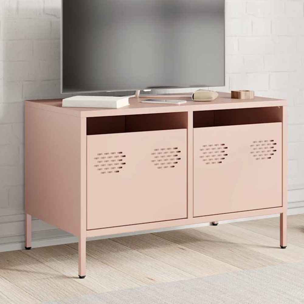 vidaXL 2 Drawer Pink Steel Industrial Style TV Cabinet Image 1