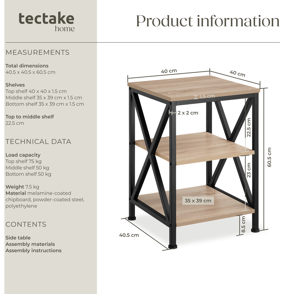 Tectake Nottingham 2 Shelf Sonoma Oak Bedside Table Image 9