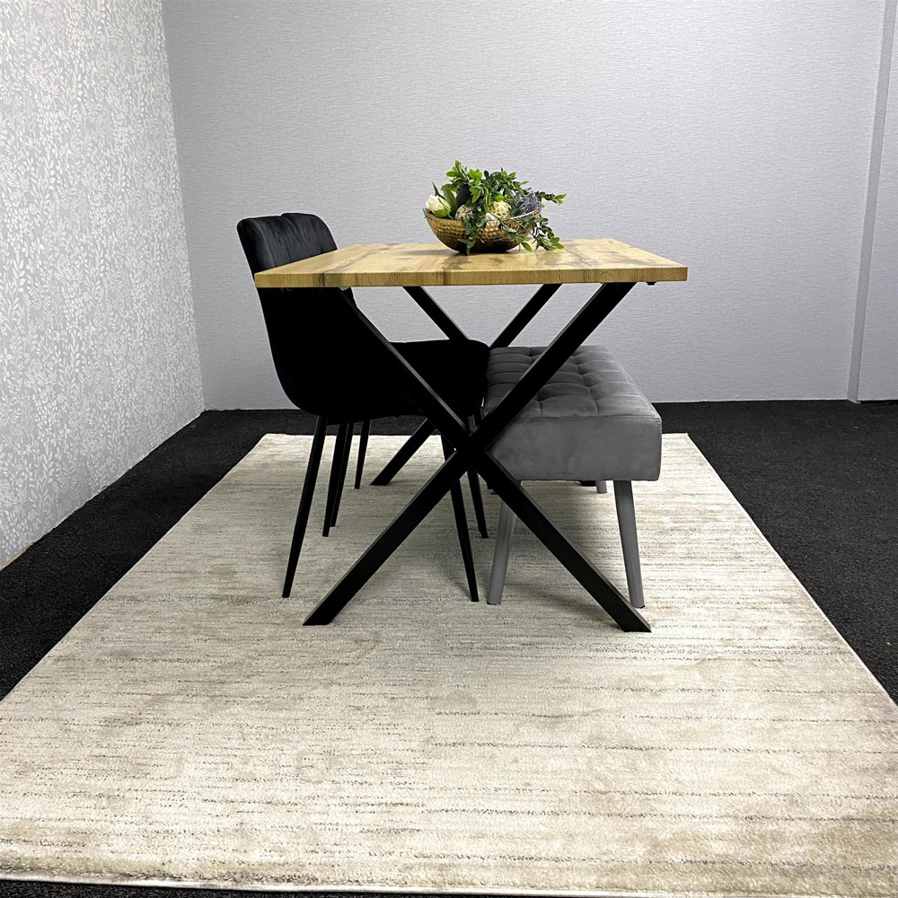 Kosy Koala 4 Seater MDF and Velvet Dining Table Set with Bench Black and Grey Image 3