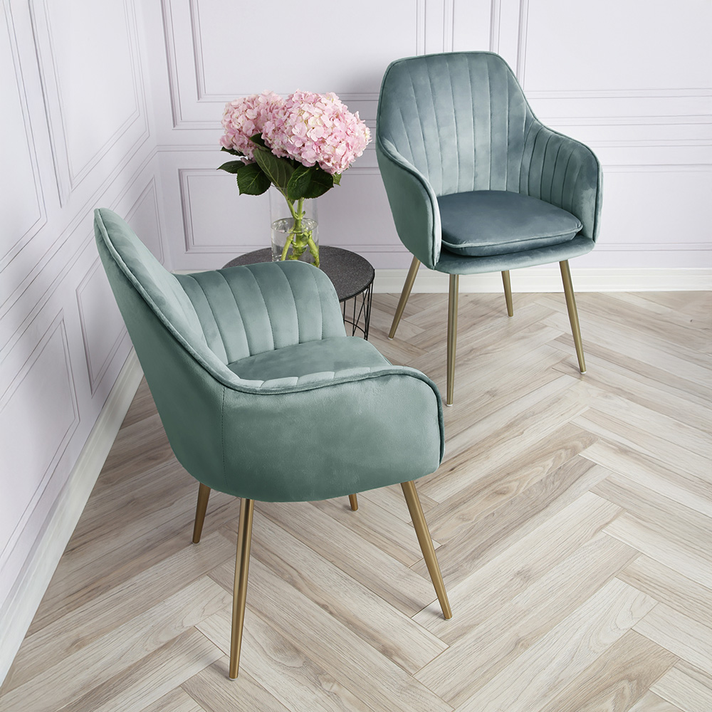 Home Garden Direct Dark Green Muse Accent Chair with Golden Legs Set of 2 Image 6