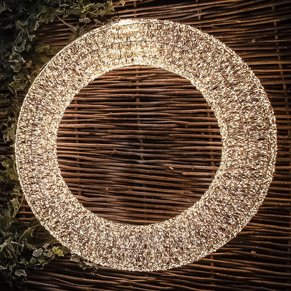 The Christmas Centre 15000 Warm White LED Micro Lights Pre-Lit Gold Light-Up Wreath 116cm Image 1
