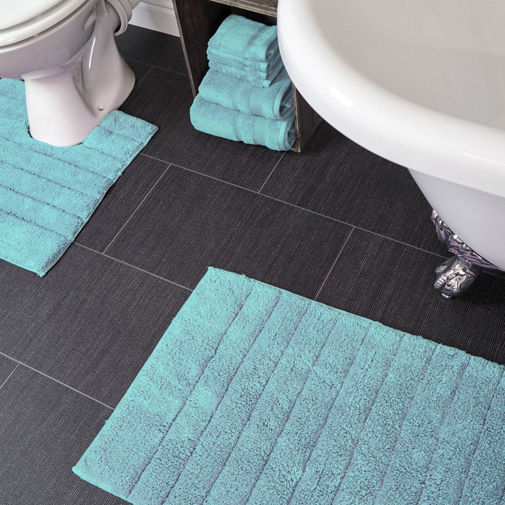 Allure Bath Fashions Duck Egg Ribbed Bath Mat and Pedestal Mat Set 2 Piece Image 2