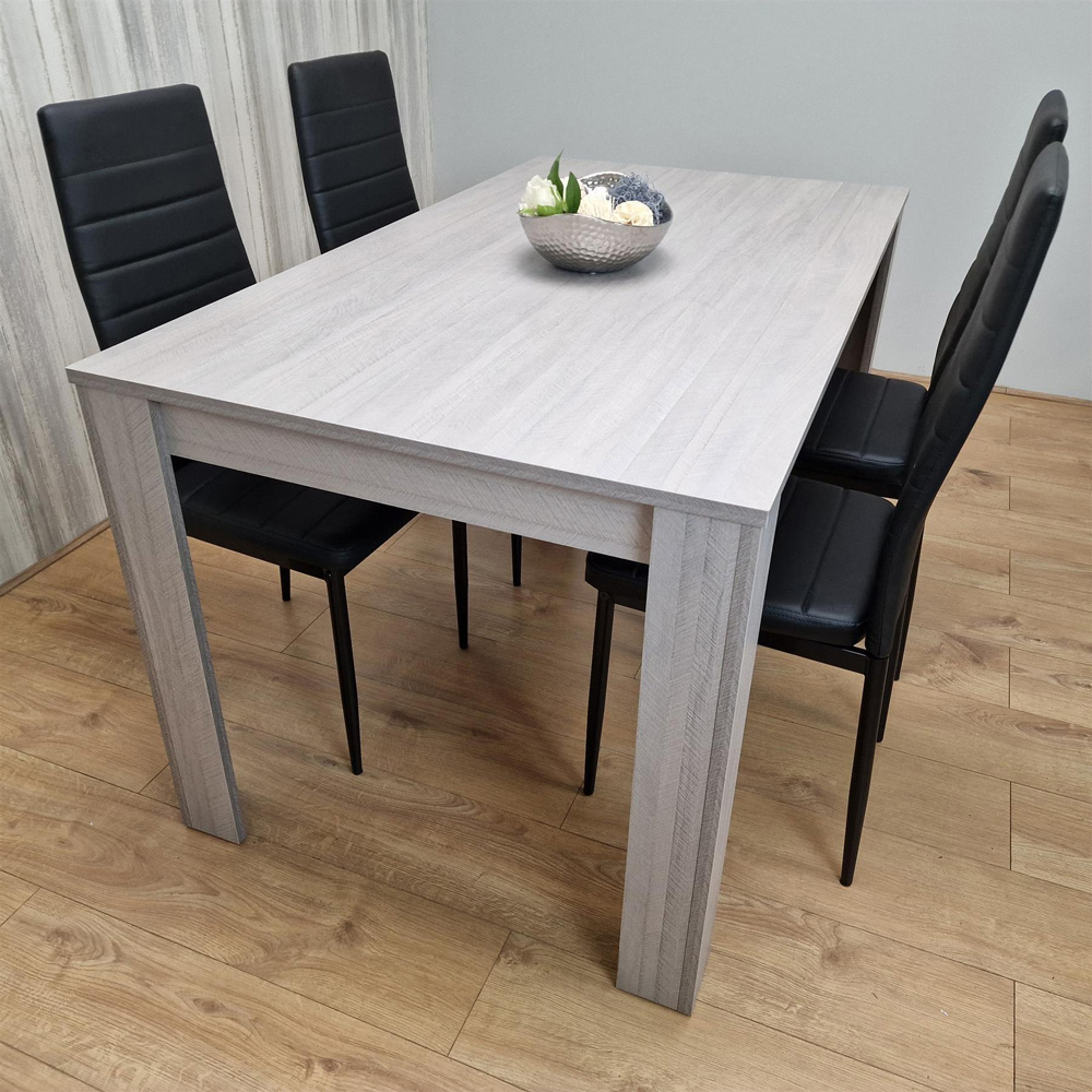 Portland 4 Seater Square Leather Dining Table Set Arrow Grey and Black Image 1
