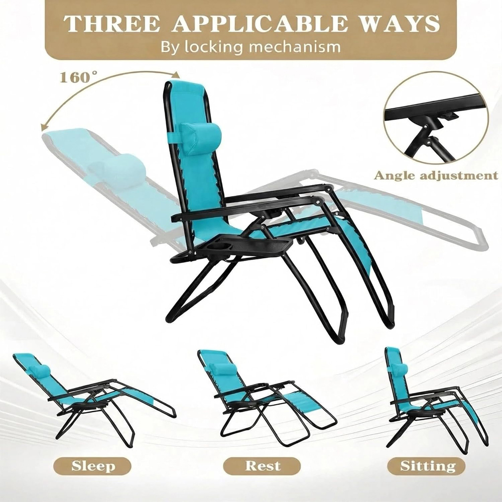 Alivio 2 Pack Lake Blue Zero Gravity Reclining Sun Loungers Image 6