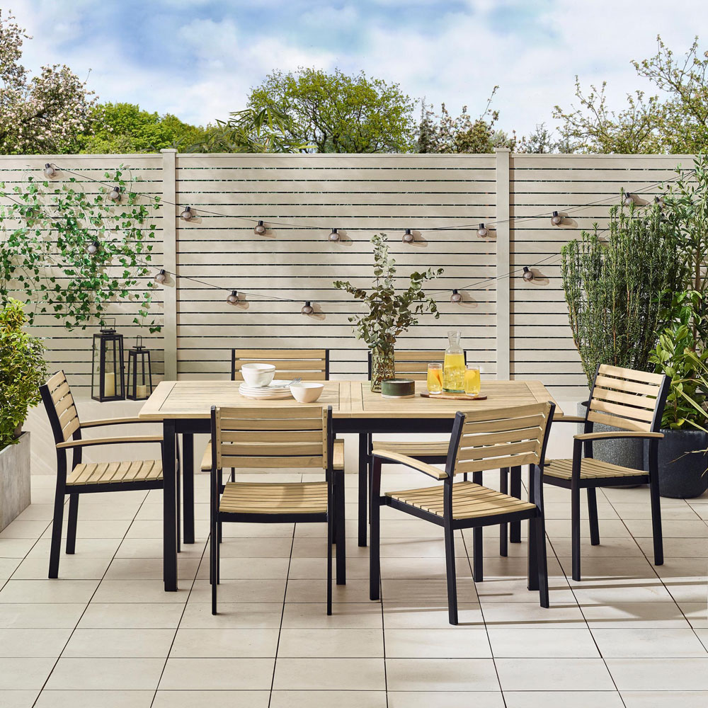 Furniturebox Mallow 6 Seater Teak Finish Wood Outdoor Extending Dining Set Image 3
