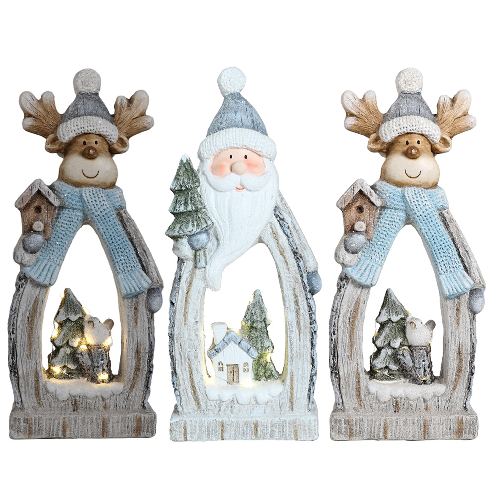 Single Alpine Lodge Magnesia Natural LED Santa Deer Ornament in Assorted styles Image 1