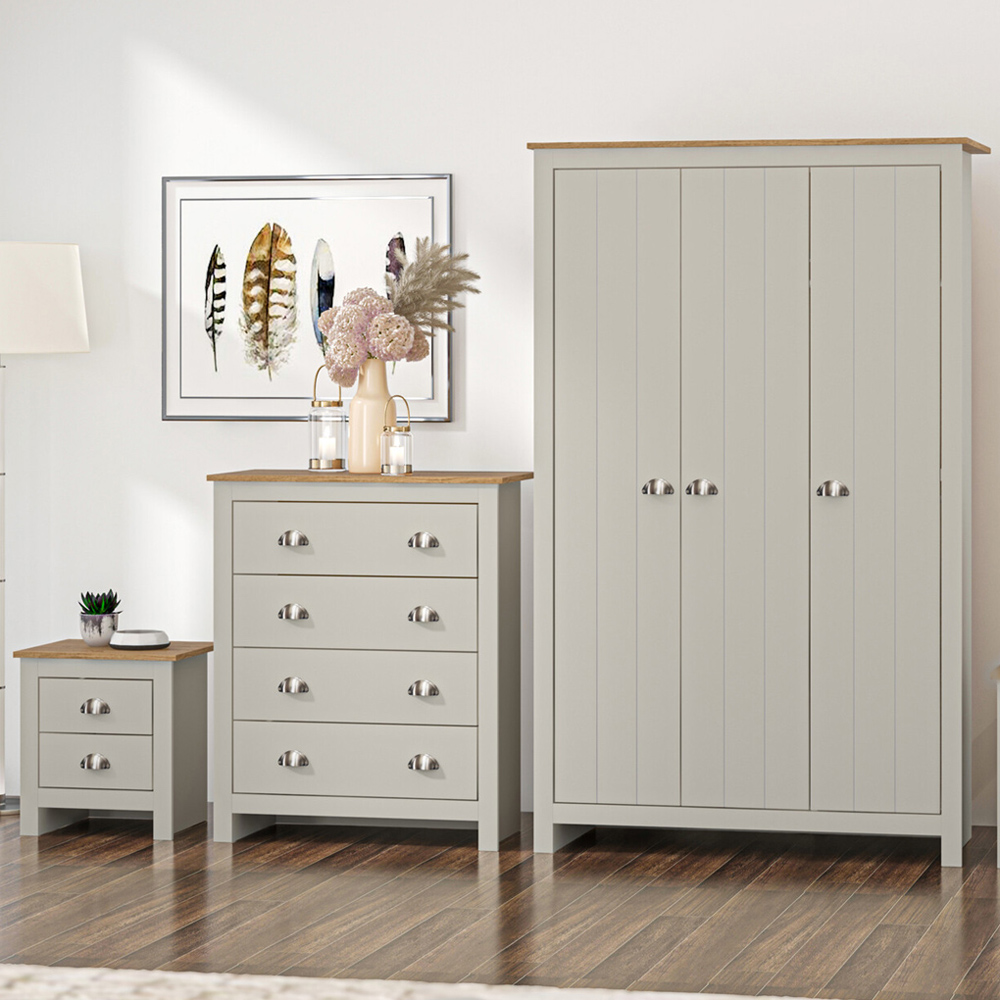 Lexington Grey Wardrobe, Bedside Table & 4 Drawer Chest Set Image 2