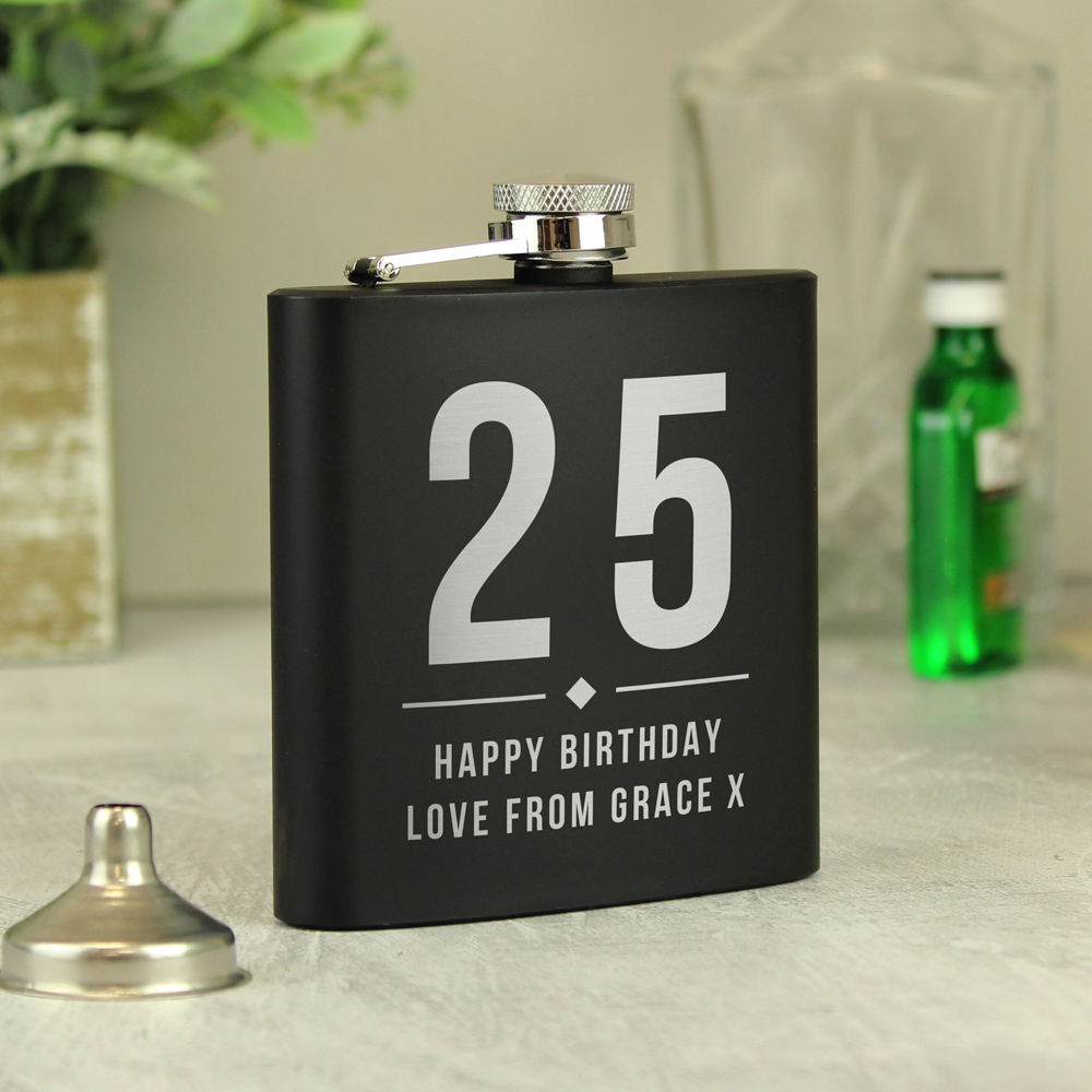 Personalised Memento Personalised Big Numbers Black Hip Flask Image 3