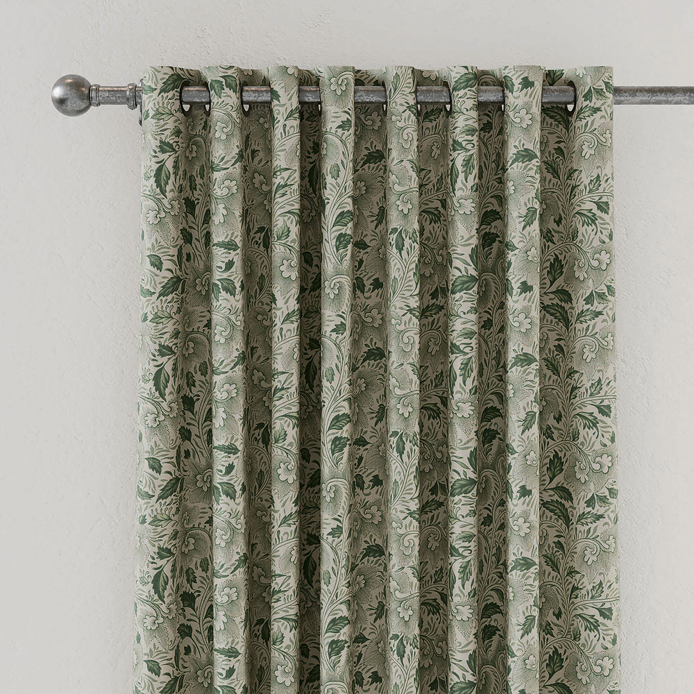 V&A Ornamental Bloom Green Lined Blackout Pencil Pleat Curtains 168 x 183cm Image 2