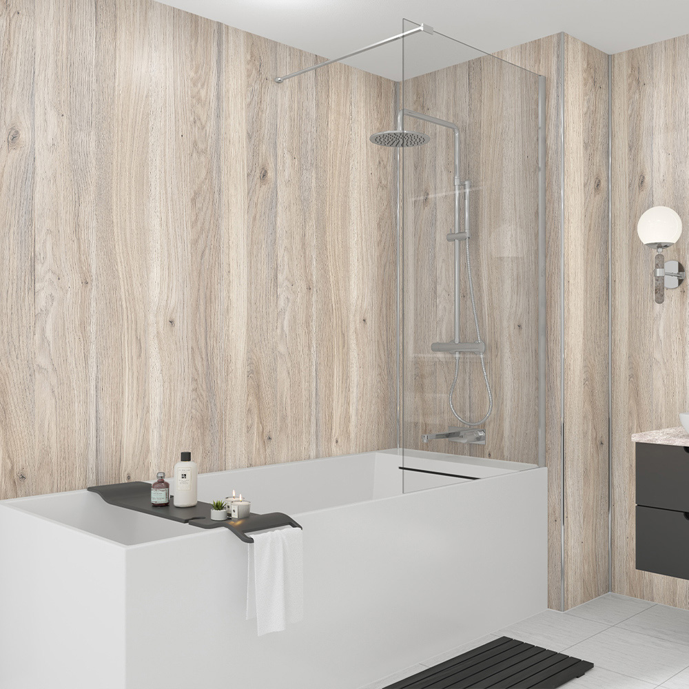 Wetwall Mermaid Concrete Collection Scandi Oak Plywood Shower Panel 2420 x 1210mm Image 1