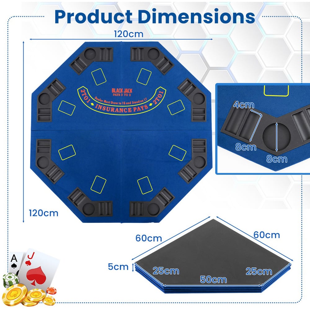Costway 8 Player Blue Foldable Poker Table Top with Carry Bag Image 7