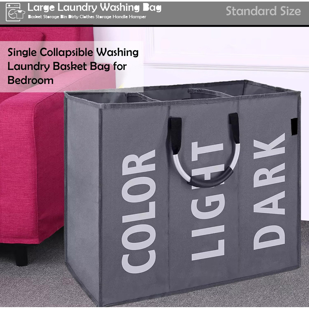 ATEK Dark Grey Triple Collapsible Laundry Basket Image 4