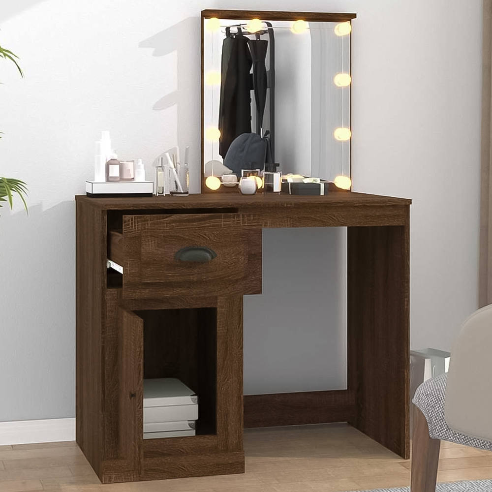 vidaXL Single Door Single Drawer Brown Oak Wooden Dressing Table Image 1