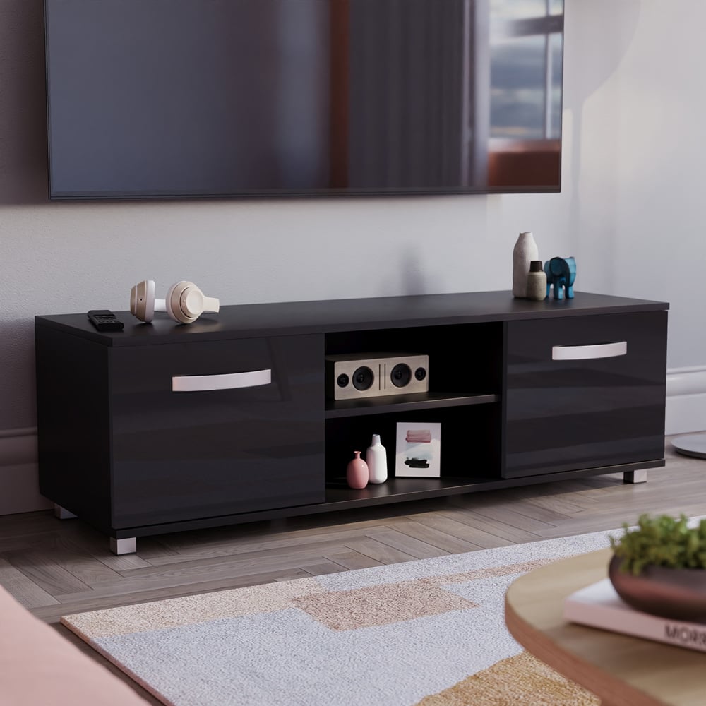Vida Designs Cosmo 2 Door 2 Shelf Black Small TV Unit Image 1