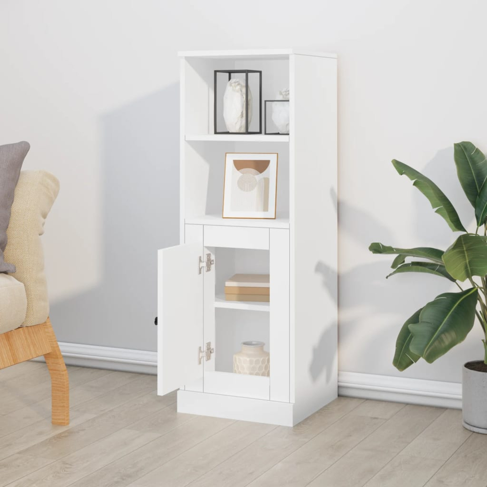 vidaXL Single Door 2 Shelf White Highboard Image 8