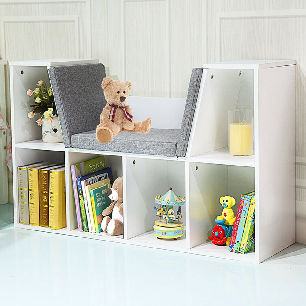 Costway 6 Cube White Storage Cabinet with Seat Cushion Image 1