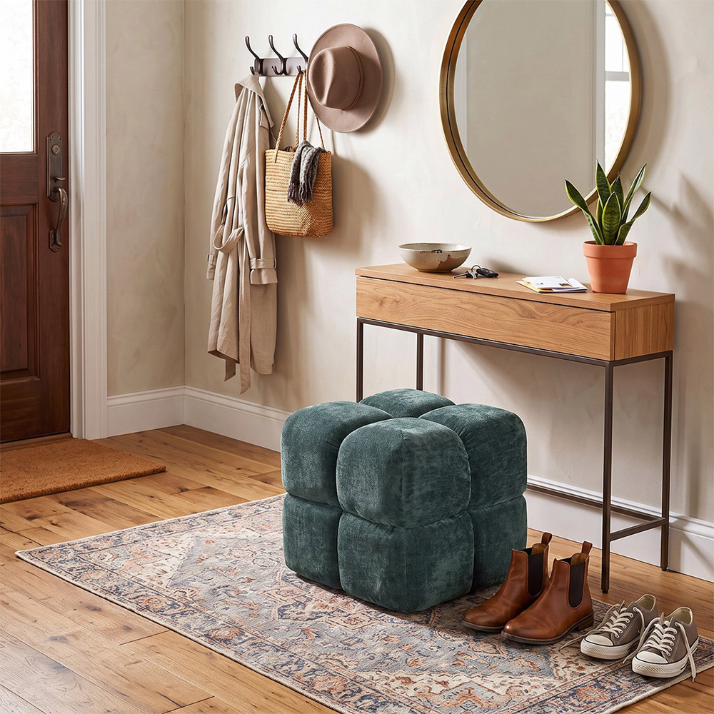 Living and Home Green Chenille Segmented Storage Footstool with Lift-Up Lid Image 7