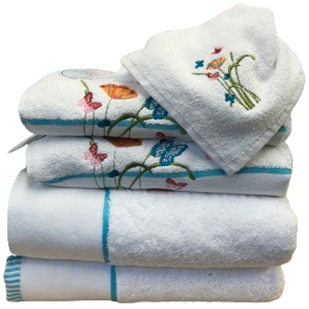 Bellissimo Soft Turkish Cotton White Butterfly Towel Set of 6 Image 1