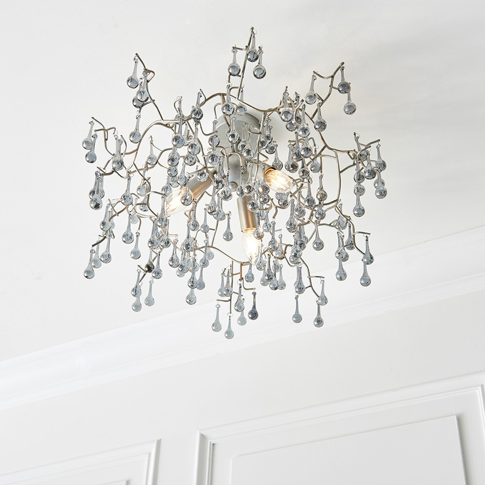 Merano Rimini Tinted Glass Aged Silver and Smokey Grey 3 Light Semi Flush Ceiling Image 5