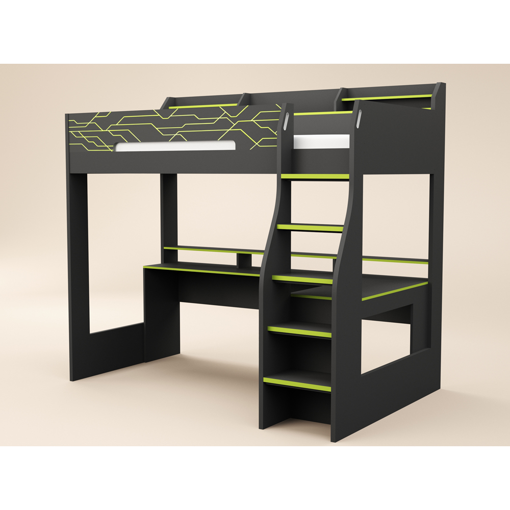 Recoil Ultimate Vivid Single Charcoal and Green High Sleeper with Desk Image 2