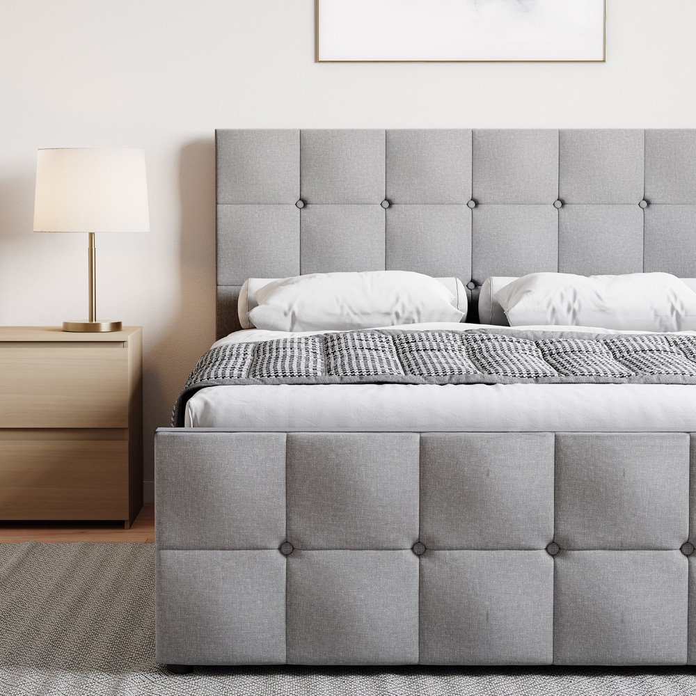 Vida Designs Valentina Double Light Grey Linen Ottoman Bed Image 3