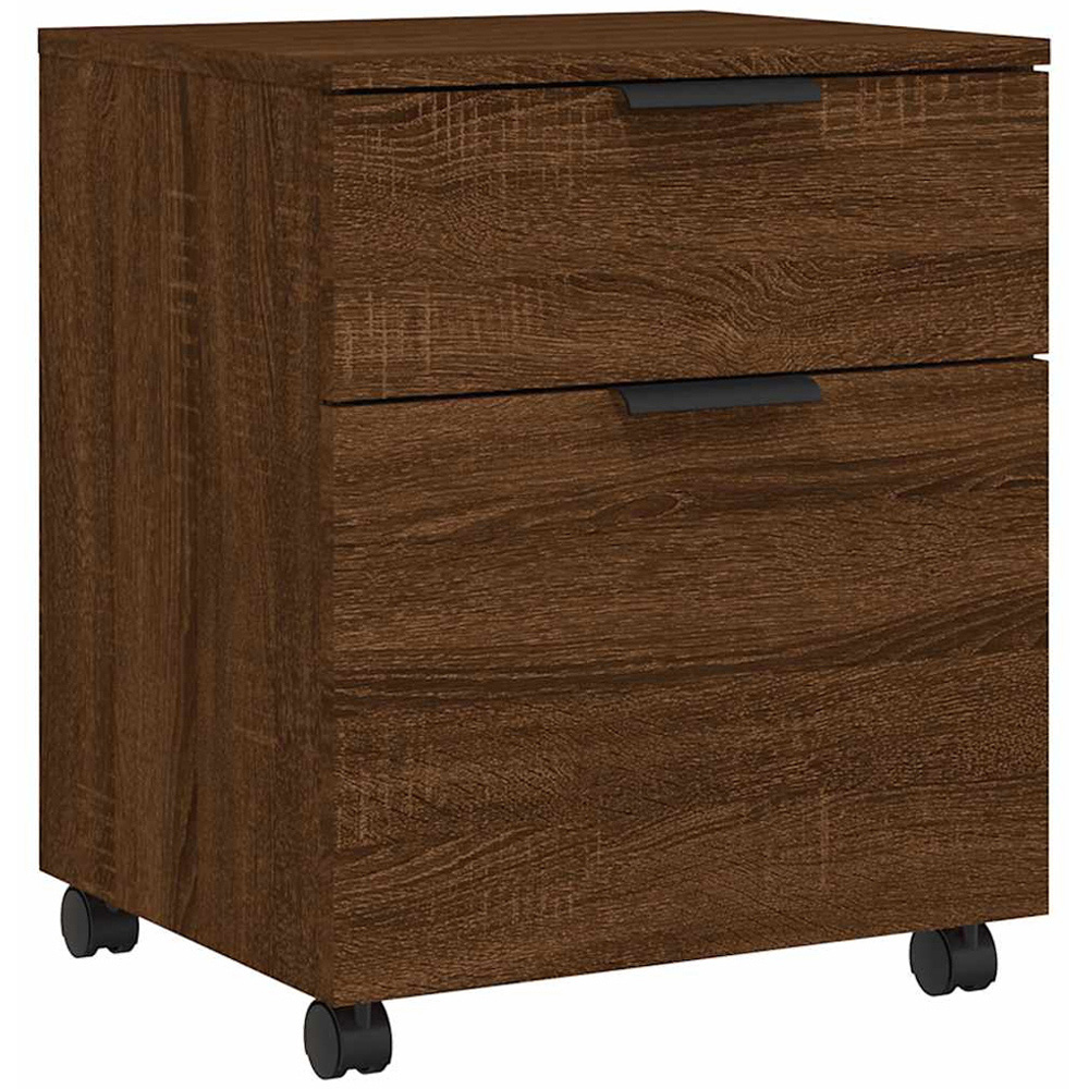 vidaXL Single Door Single Drawer Brown Oak File Cabinet with Swivel Wheels Image 2