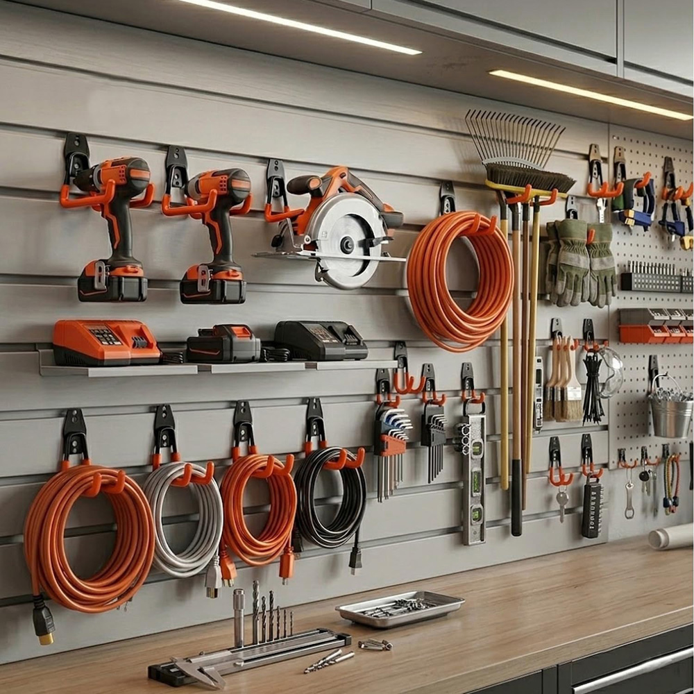 ATEK 10 Piece Orange and Black Steel Double Utility Garage Wall Storage Hook Set Image 2