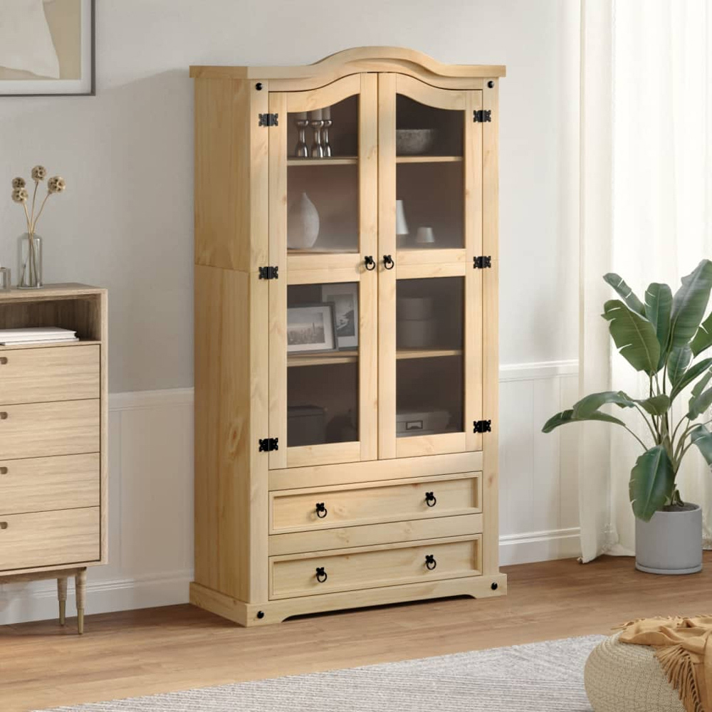 vidaXL 2 Glass Door 2 Drawer 4 Shelf Brown Display Cabinet Image 7