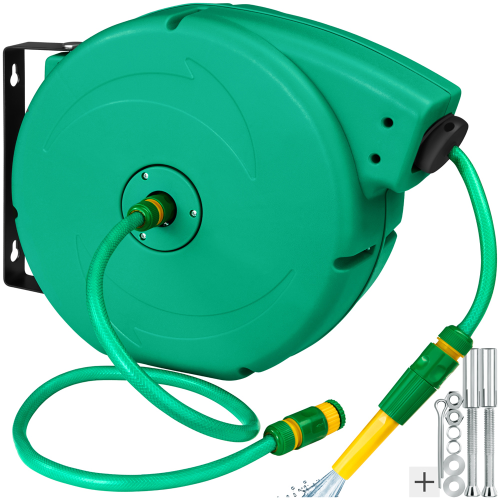 tectake 20m Automatic Retractor Hose Pipe and Reel with Hose Stop and Hose Head Image 1
