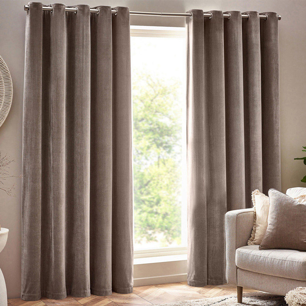 Yard Greige Heavy Chenille Velvet Eyelet Curtain 229 x 229cm Image 1