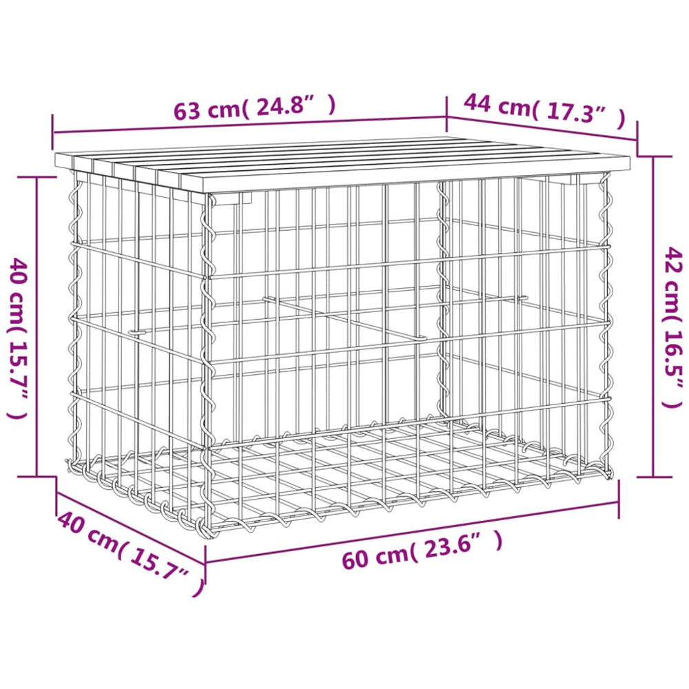vidaXL Natural Solid Pine Wood Gabion Design Garden Bench 63 x 44 x 42cm Image 7
