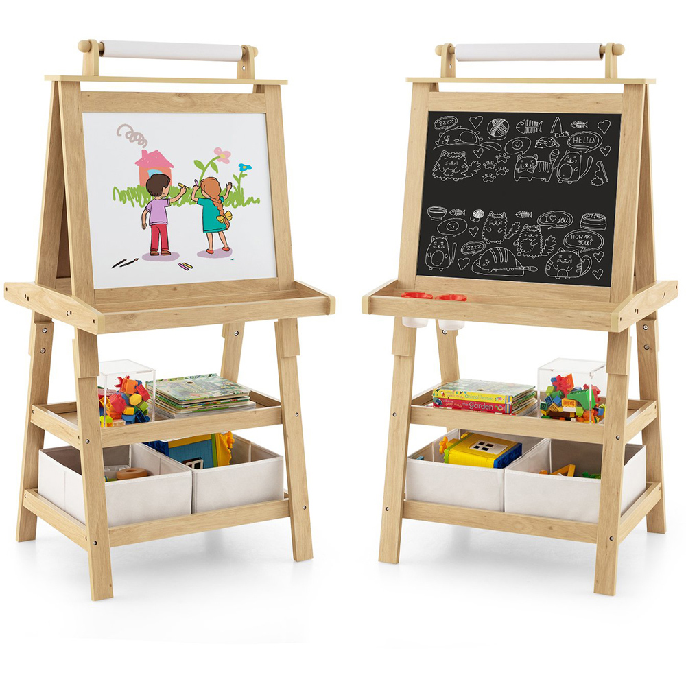 Costway Kids Natural Double Sided Art Easel with Paper Roll Image 3